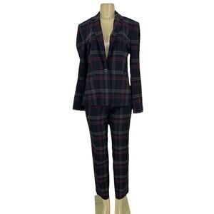 Express Size 10 Women Pantsuit Suit Set 2 Piece Blazer Pants 28” In Plaid 63-26